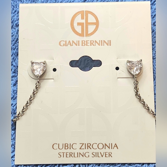 Giani Bernini Silver Heart Cubic Zirconia Earrings DISCOUNTED PRICED TO SALE - Picture 2 of 2
